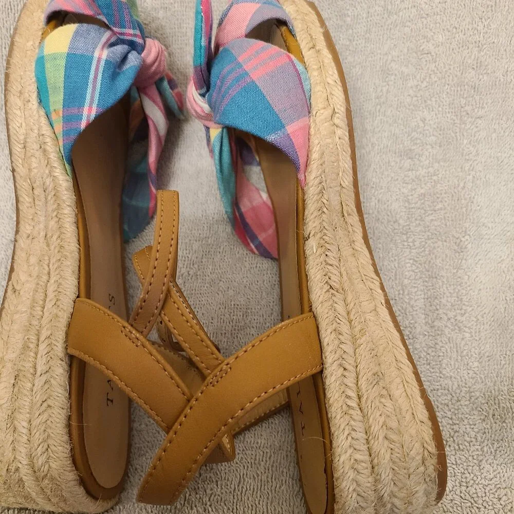 TALBOTS PAMELA TWIST PLAID ESPADRILLE WEDGES IN MADRAS PLAID